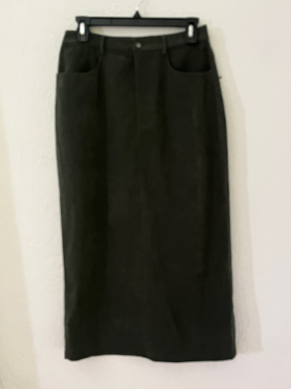 Talbots petites  suede stretch green skirt size 8 8P co5